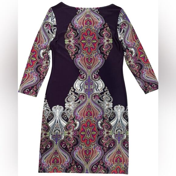 Boston Proper Brown Purple Paisley Boho Short Shift Dress- Medium - Picture 2 of 7